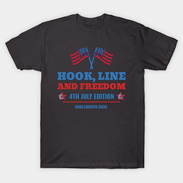 Hook, Line, and Freedom: Smallmouth Bass 4th of July Edition T-Shirt by lildoodleTees